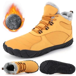 Winter Plush Boots Wide Toe Box Barefoot Shoes Waterproof Outdoor Trekking Shoes Minimalist Ankle Boots for Travel Climbing