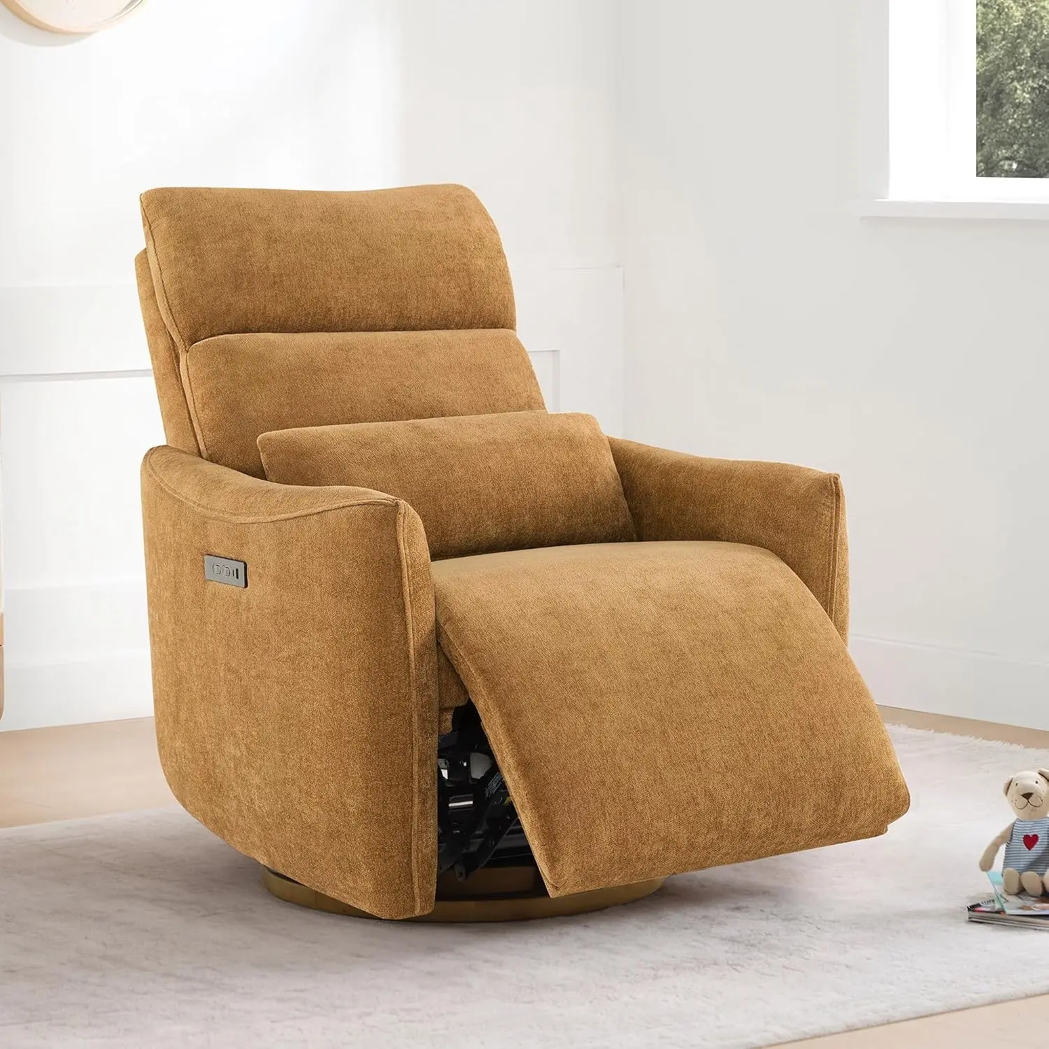 Power Swivel Glider Recliner Chair, Dual Motor Nursery Glider, Cognac