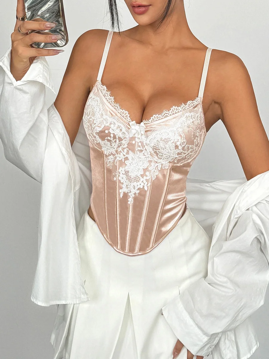 

Высокоэластичная кружевная отделка, стальное кольцо, жилет из волокна, оригинальный дизайн, узел с растительным цветочным узором, роман, полиэстер...