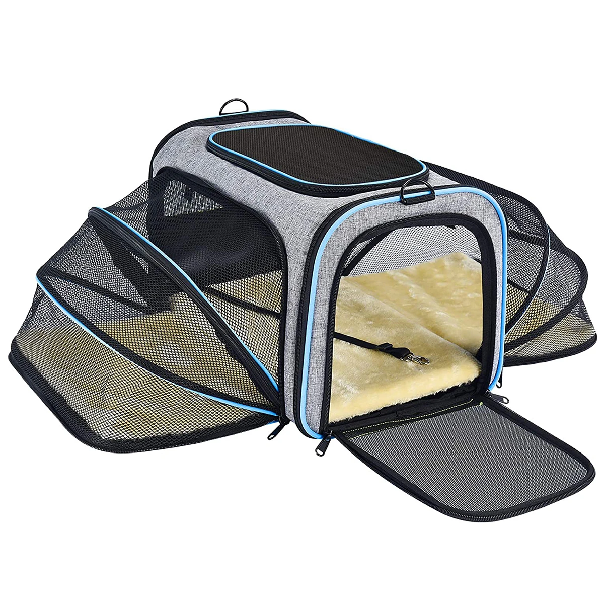 Airline Approved Expandable Foldable Soft Dog Carrier, 5 Open Doors, Reflective Tapes, Cat Travel Bag, Pet