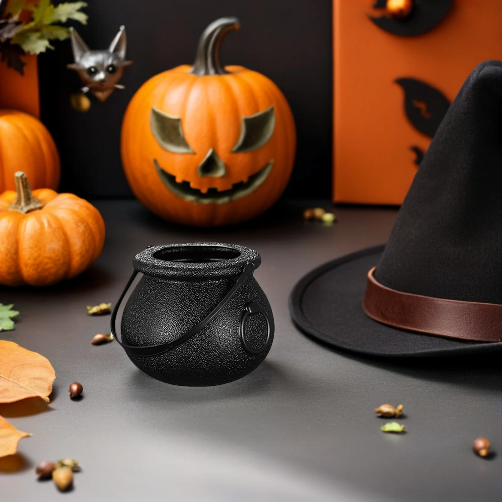 

12Pcs Halloween Candy Cauldrons Plastic Trick Or Treat Buckets Classic Candy Containers Party Supplies Decorations