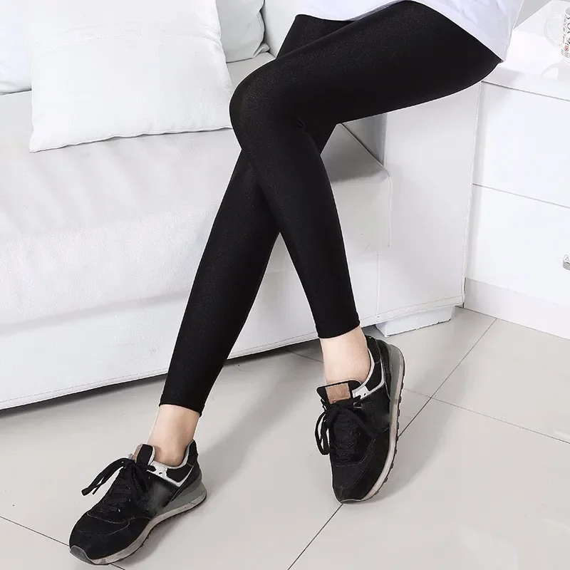 S-5XL tamaño Primavera Verano otoño Leggings mujer fina seda hielo negro brillante ajustado cintura alta elástico medias de gran tamaño pantimedias