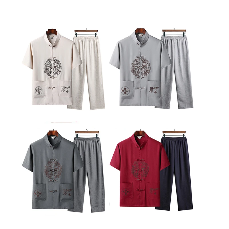 

6 Color Tang Style Hanfu Linen Shirts for Men Traditional Kung Fu Han Fu Tai Chi Linen Pants and Shirts Set 2022 New Oriental