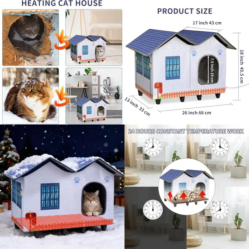 

Elevated Waterproof Heated Cat House for Indoor/Outdoor Cats with Safe Feral Cat Shelter, Easy Assembly