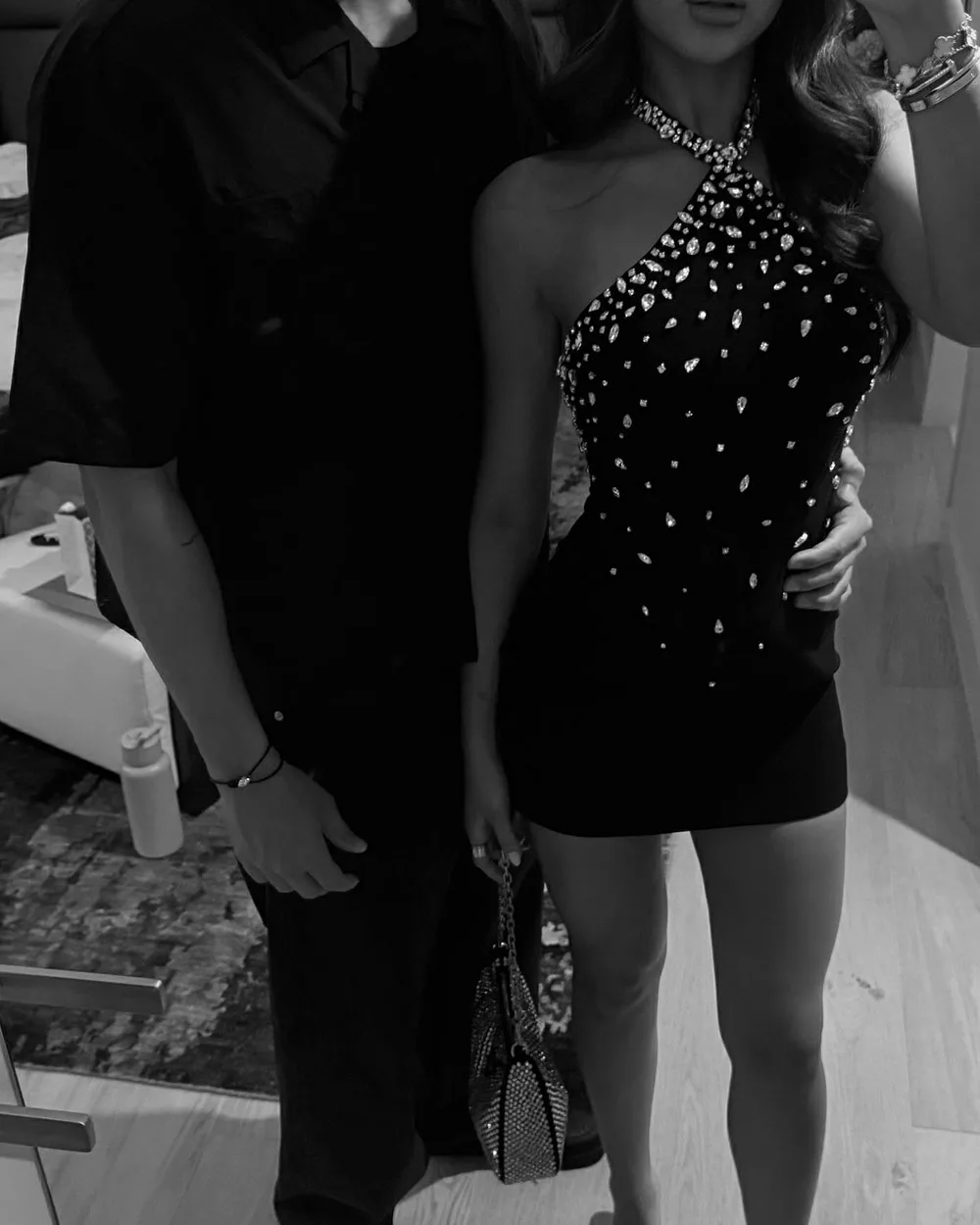 Msikoods sexy zwarte mini-cocktailjurk strass halter galajurk backless elegante feestjurk nachtclubjurk op maat