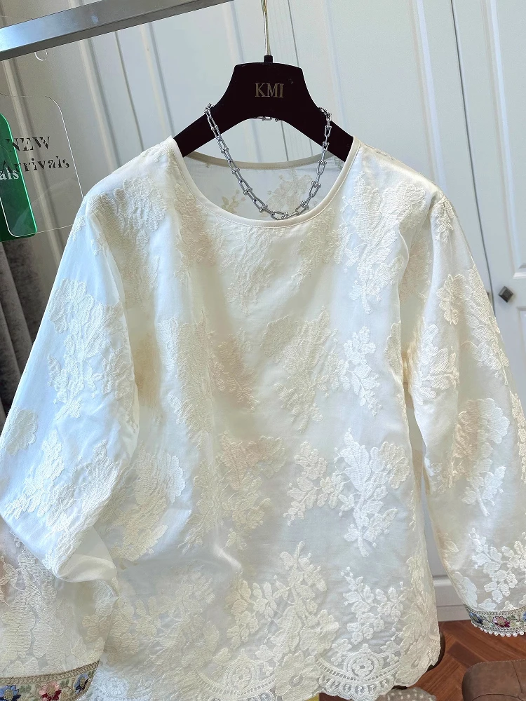 Extra Large Size 300 Pou New Chinese Sle Heavy Embroidery Sequin Patchwork Long Sve Lace irt Women's Top Spring