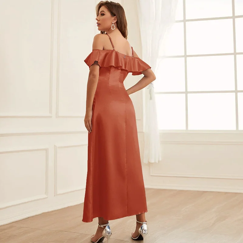 Vestido largo con volantes para mujer, traje elegante y bonito con borde decorativo y tirantes, 2023