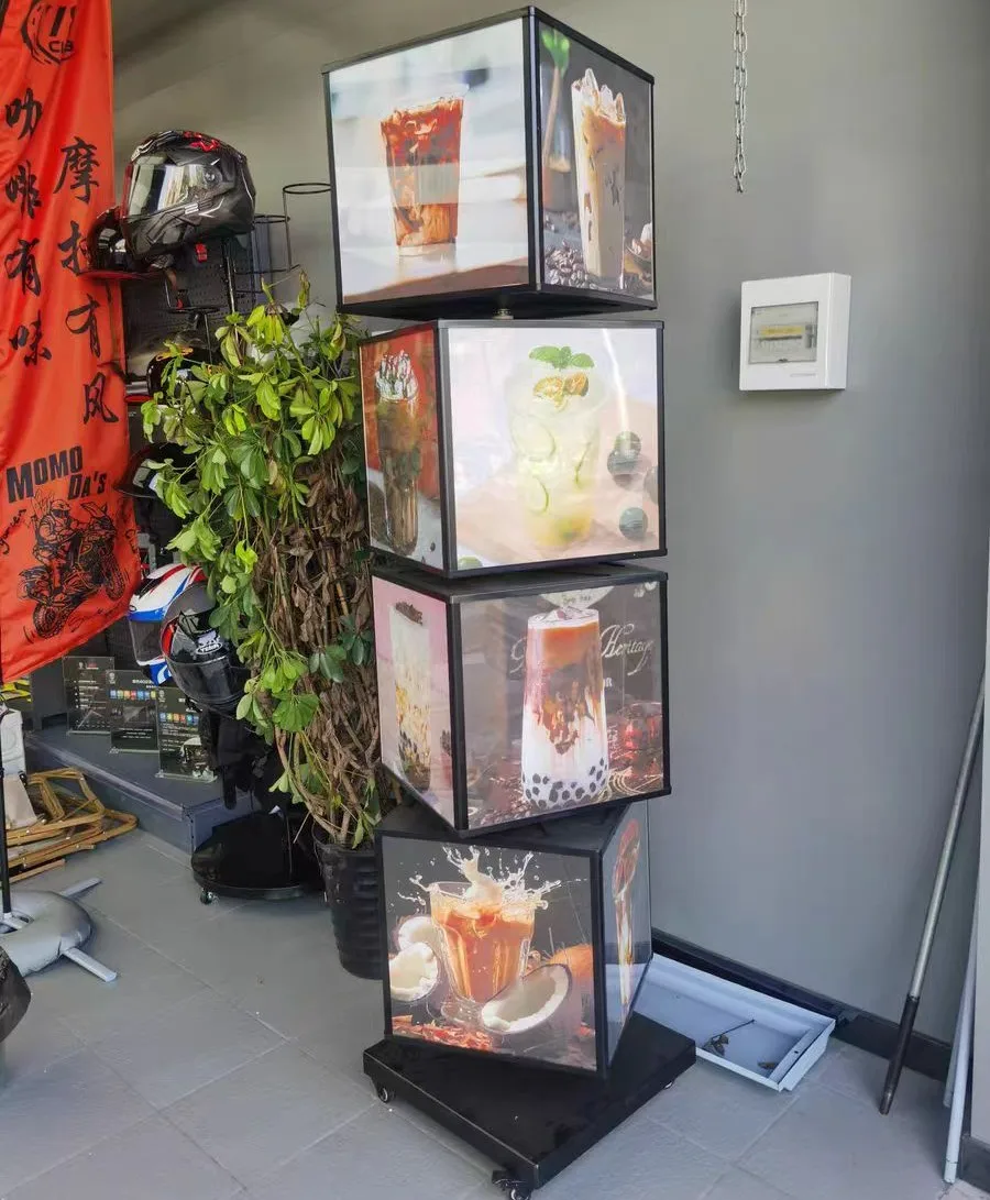 Cubic Rotating Menu Board with LED Light Source Waterproof Outside Advertising Light Box for Storefronts
