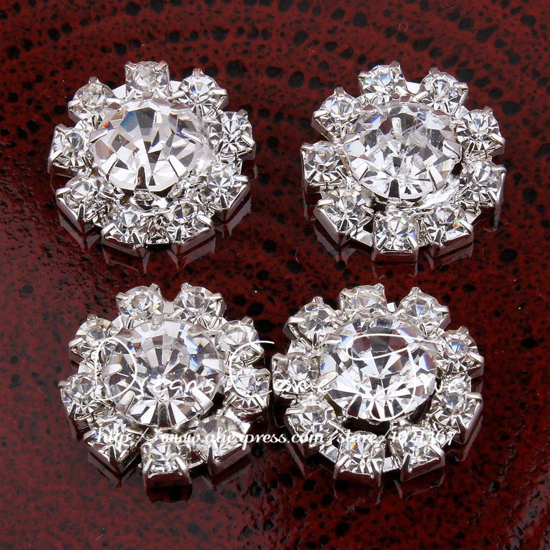 

50pcs/lot 15MM 2Color Artificial Alloy Buttons For DIY Flower Headwear Sliver Starburst Rhinestone Wedding Crown
