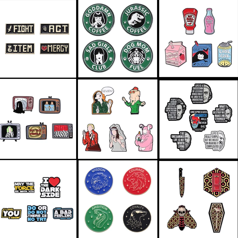 

Humorous Terror Movie Cartoon Enamel Pins 3-6pcs/sets Brooches Wholesale TV Show Role Lapel Badge Clothes Jewelry Accessories