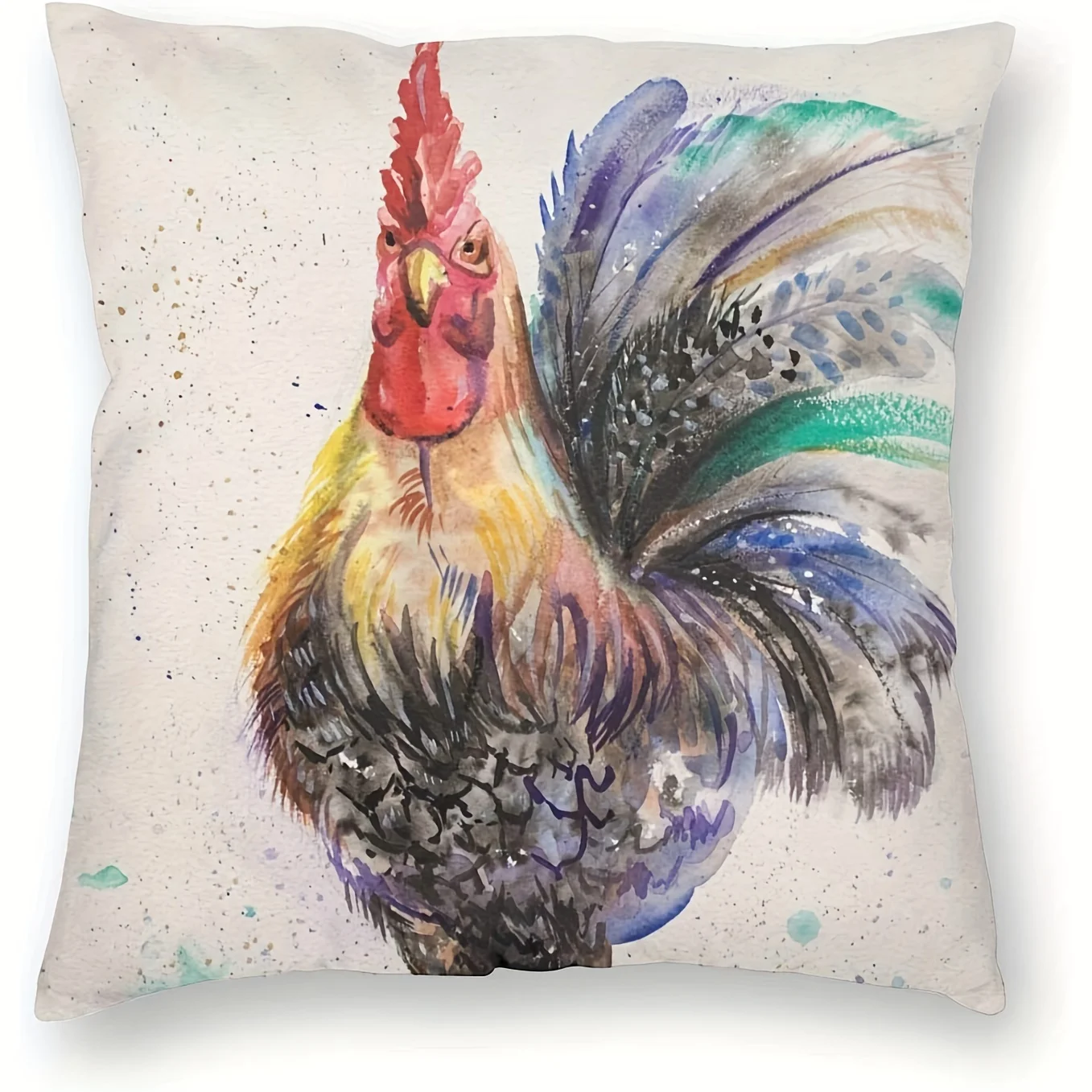 Beige Chicken Rooster Farm House Pillow Cover Square Linen Cushion Cover, Home Decor, Collectible Buildings Accessories