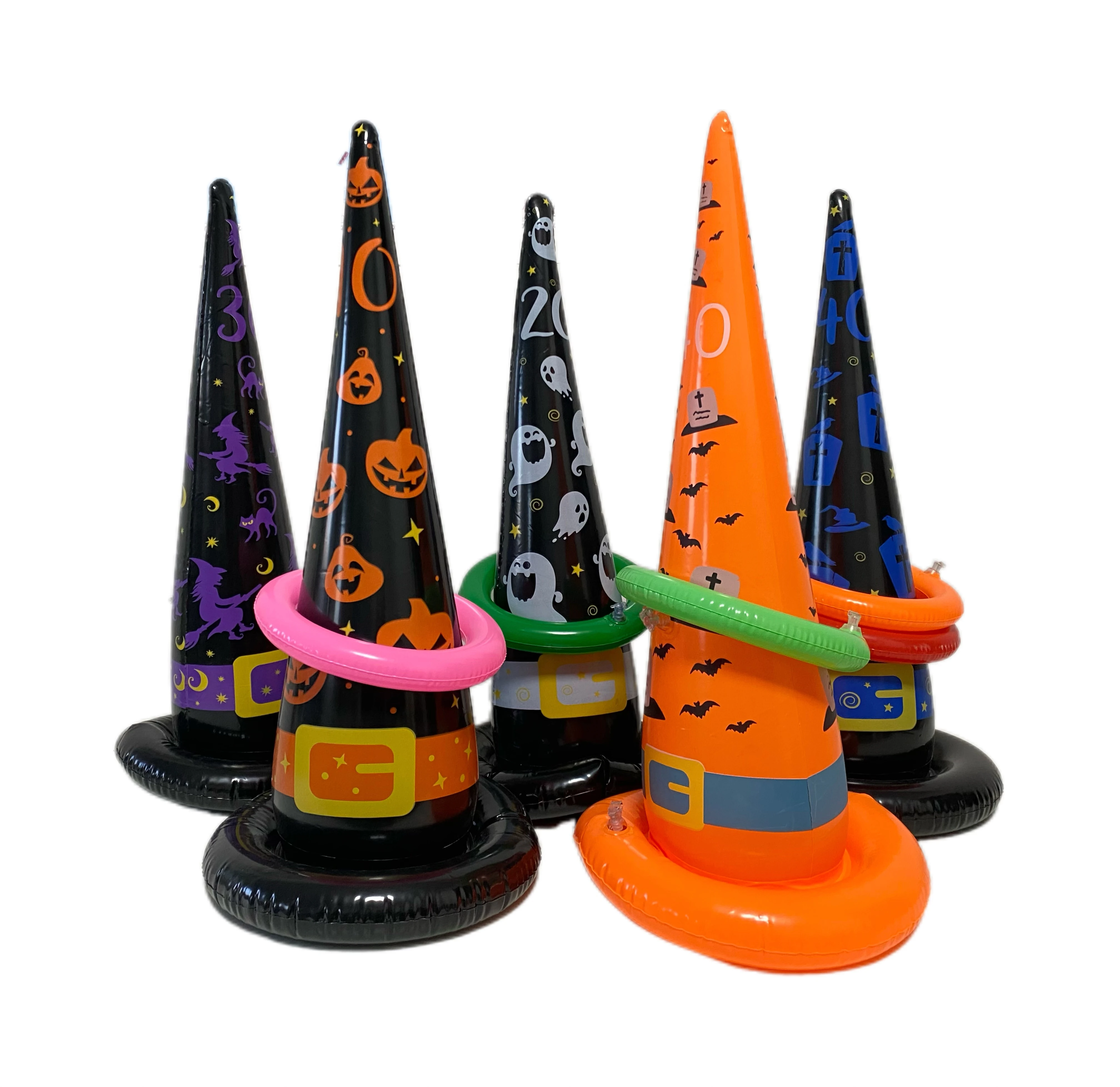 Halloween Theme Inflatable Ring Toss Game Spider Witch Hat Ferrule Ring Halloween Party Kids Favor Game Entertainment Supplies