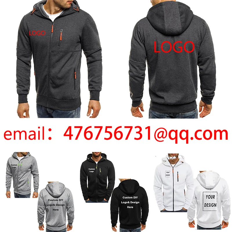 Trendy new men's hooded zipper pocket jacket custom logo pattern text casual sports street wear men's open collar fashion S-4XL
