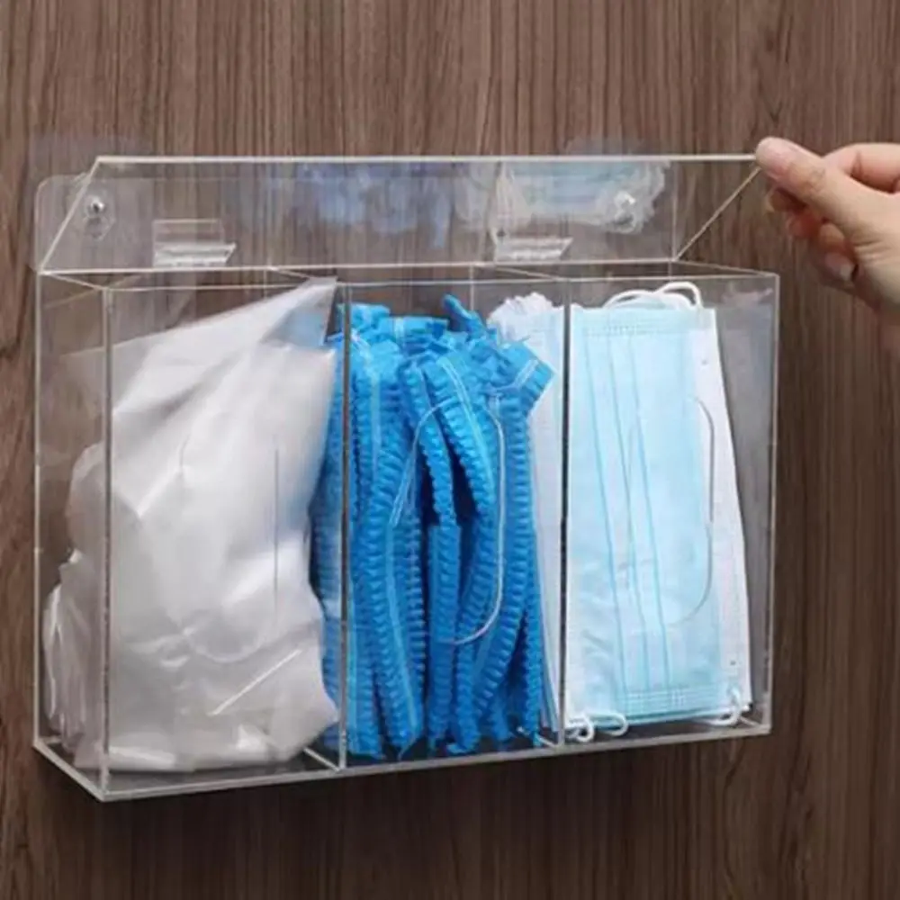 

1/2/3 Grids Acrylic Glove Holder Transparent Dustproof Gloves Dispenser Box Space Saving with Lid Mask Dispenser for Home