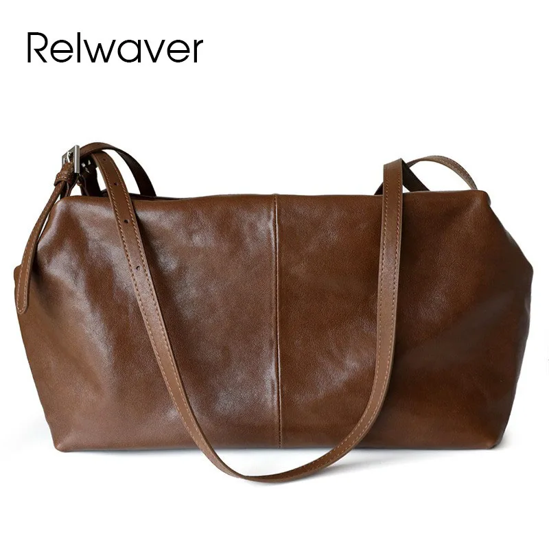 

Relwaver tree cream cow leather shoulder bag big women tote bag 2024 winter commuting ladies handbags vintage style women bag