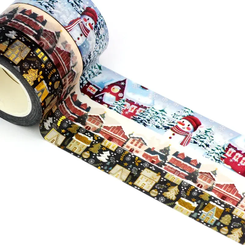 NEW 1X 10M Decor Christmas Houses Washi Tape Set for Scrapbooking Adhesive Masking Tape Cute Journaling Kawaii Papelaria