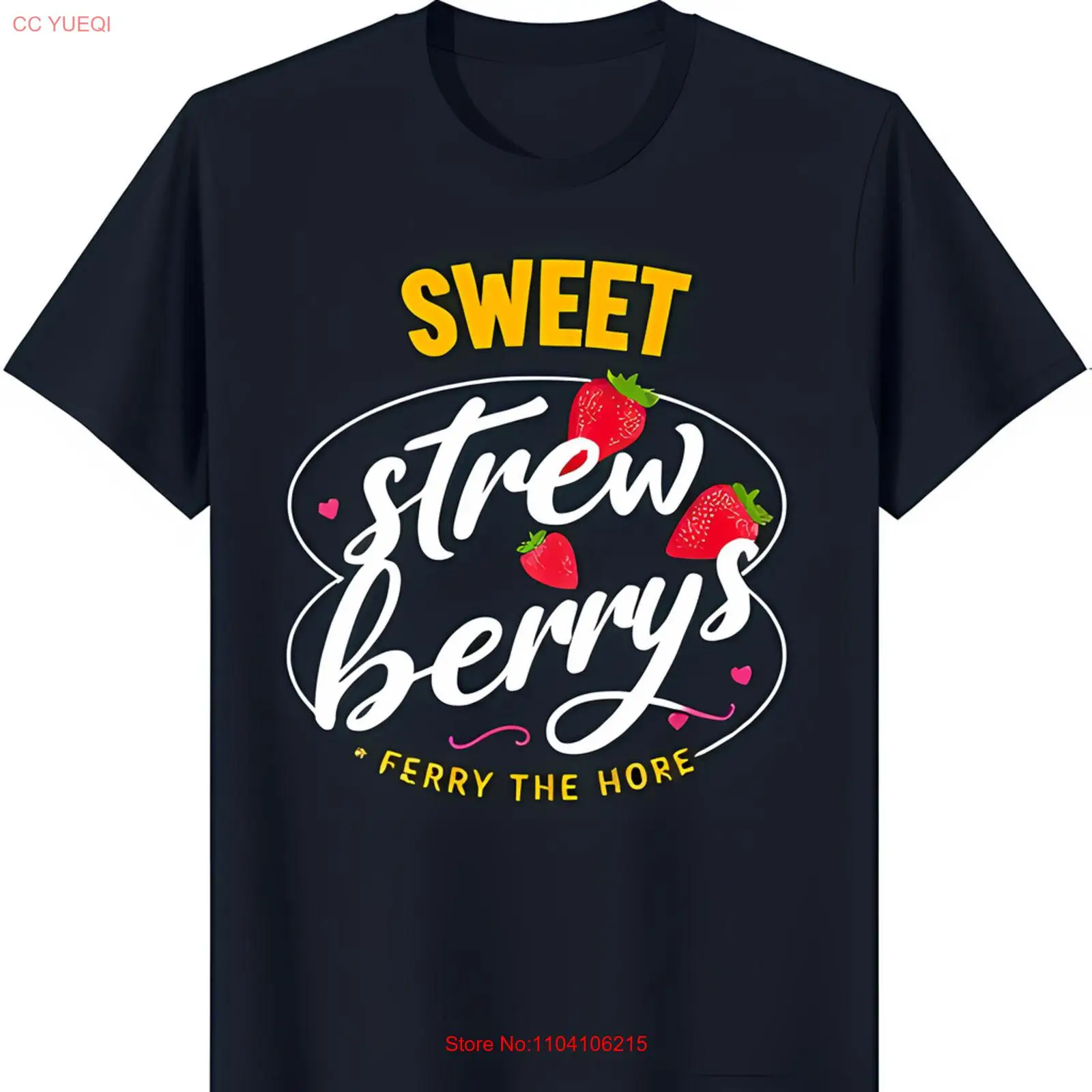 Whimsical Blue T-Shirt with 'Sweet Strawberries' Graphic & Red Berries Design