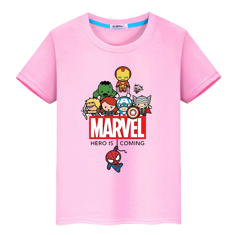 Marvel Boys Girls Cute T-shirt Summer Print 100%Cotton Short  Spider-Man Sports Short sleeve Anime Tops y2k Kids clothes gift