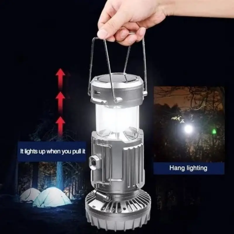 Multifunctional Led Camping Light Rechargeable Camping Lamp Solar Power Charging Portable Fan Lantern Emergency Outdoor Lighting
