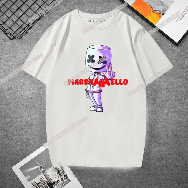 2023 DJ Marshmello T-shirt Men\'s and Women\'s Short Sleeve Marshmello Face Keep It Mello Print Harajuku  Top