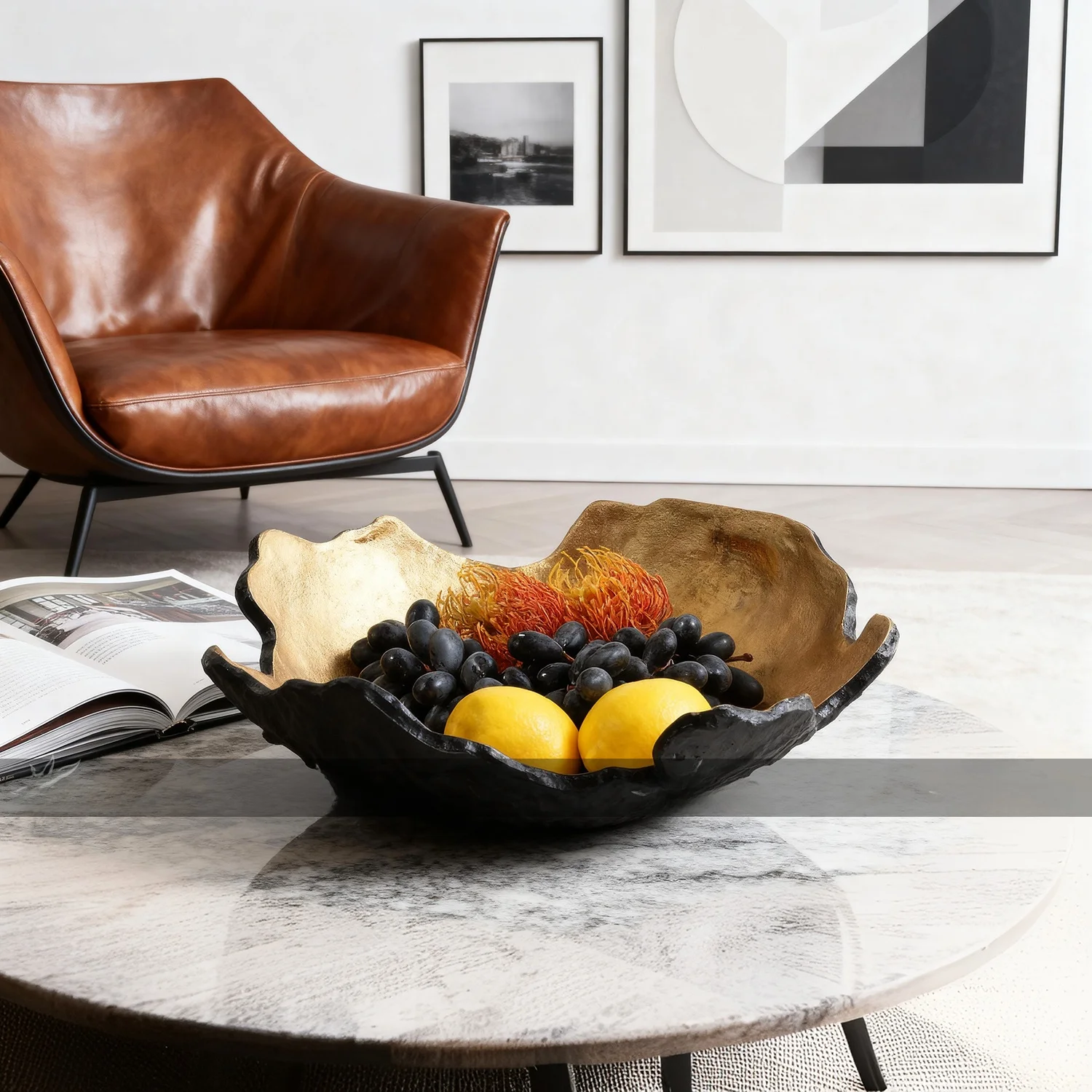Modern Minimalist Creative Resin Black Gold Storage Fruit Tray Hotel Sample Room Private Club Office Desktop Decoration