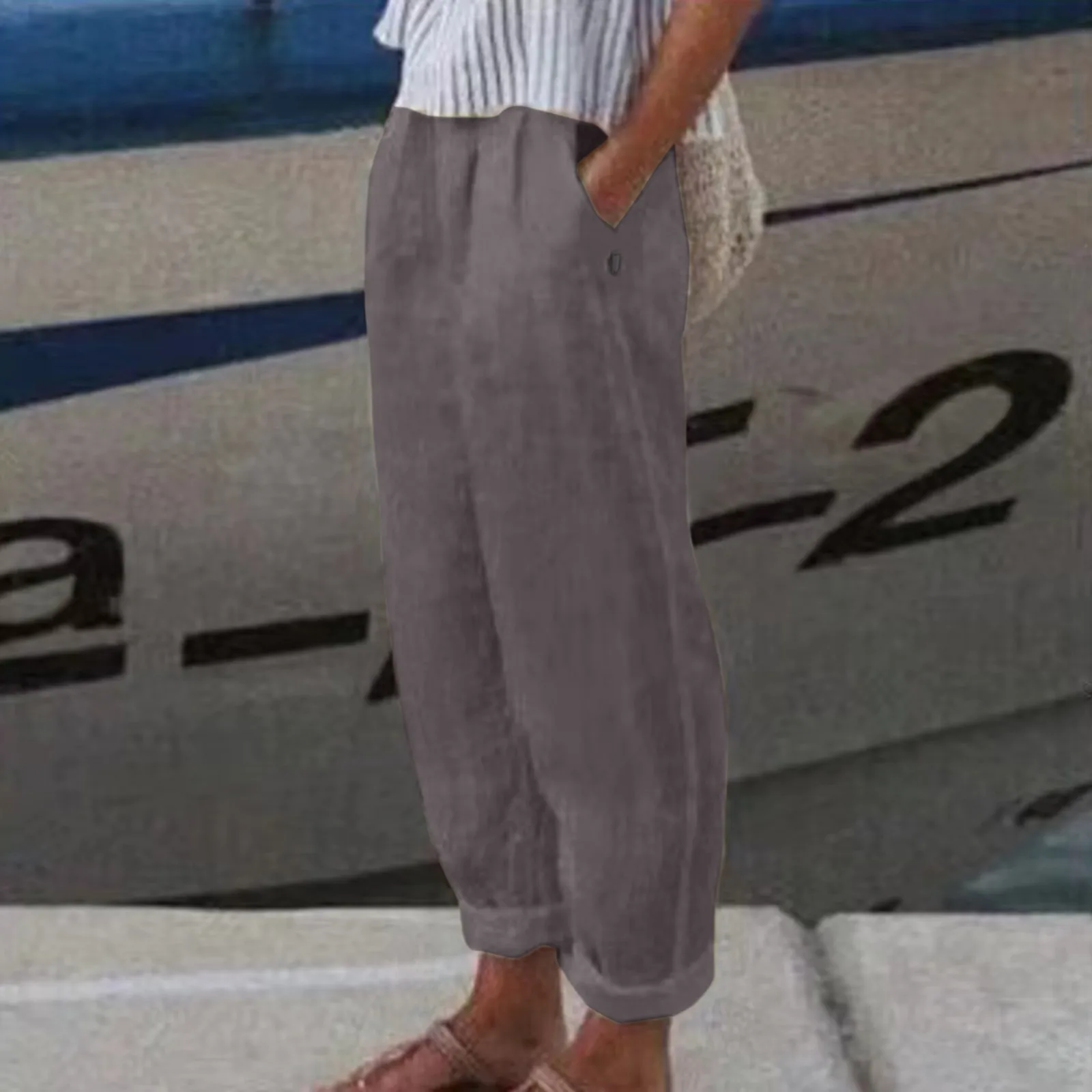 

Summer Women High Waisted Wide Leg Pants New Fashion Drawstring Elastic Trousers Comfy Straight Leg Long Pants With Pockets
