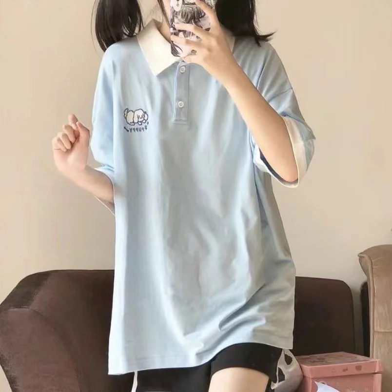 

Blue Adorable Dog Shirt Short Sleeve T-Shirt Women's Summer Loose Casual Student College Style Sweet Home Clothes