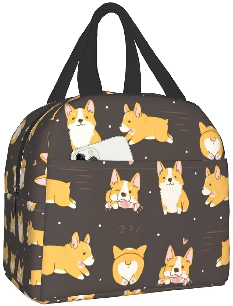 Kawaii Corgi Lunch Bag Cooler Tote Bag Insulated Lunch Box Thermal Lunch Bags for Women Picnic Boating Beach Fishing Work School