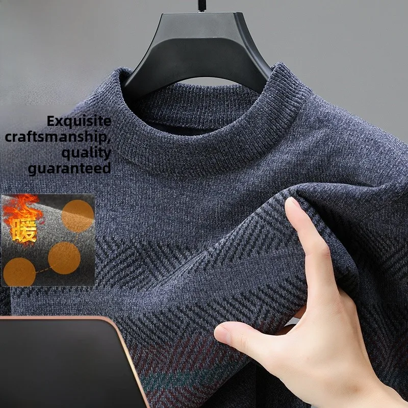 

Мужской вязаный свитер Fce на подкладке Thiened f с высоким воротником, зимняя мода, внутренняя одежда, теплая основа, топ, повседневный топ, полосатый...