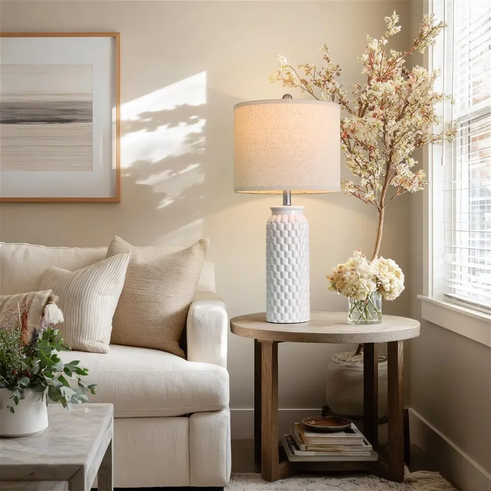 27" Ceramic Table Lamp Set of 2 - Modern Farmhouse & Boho, Bedside Nightstand Lamps for Bedroom, Living Room, Desk view 3