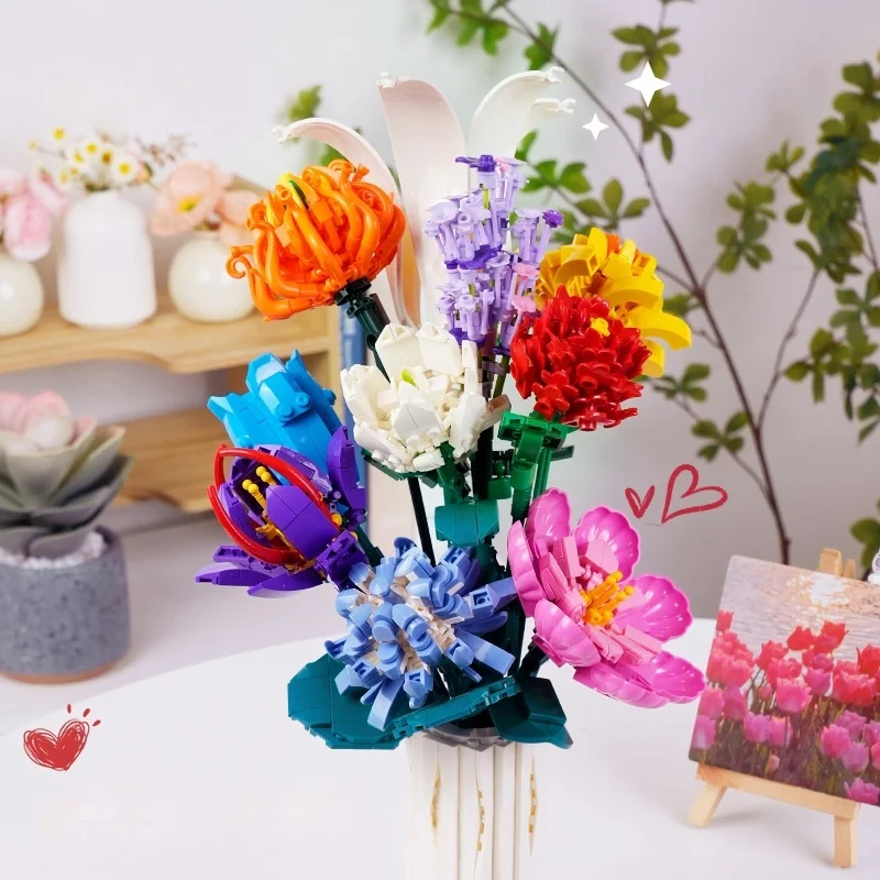 

Roses flowers bouquet building blocks for Kids and Adults Romantic gifts suitable for girls tabletop ornaments No vase include