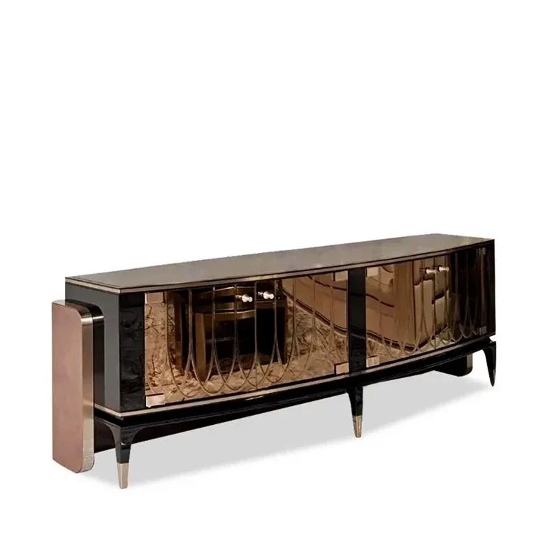 Light luxury TV cabinet, living room modern furniture tempered glass wooden paint, storage display low cabinet
