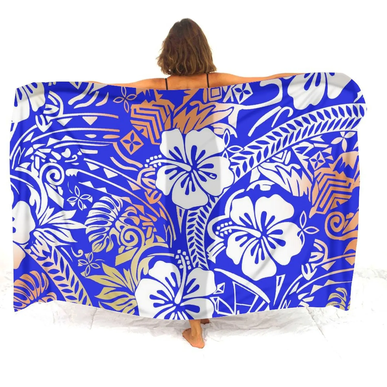 Hawaiian Beach Vacation Woman Turtle Design Polynesian Floral Print Tribe Design Soft Comfortable Shawl Summer Apron