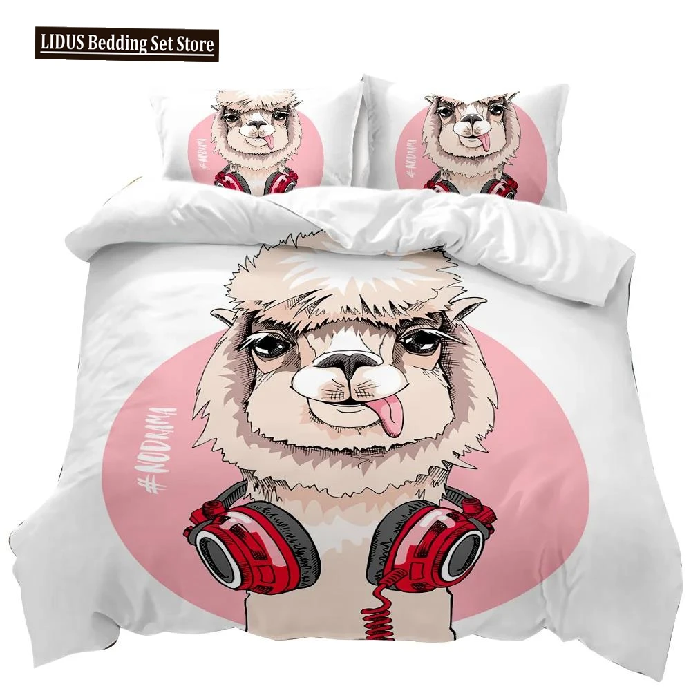 

Alpaca Duvet Cover Kids Girls Alpaca With Headphones Duvet Cover Cartoon Alpaca Polyester Comforter Cover Double Queen King Size