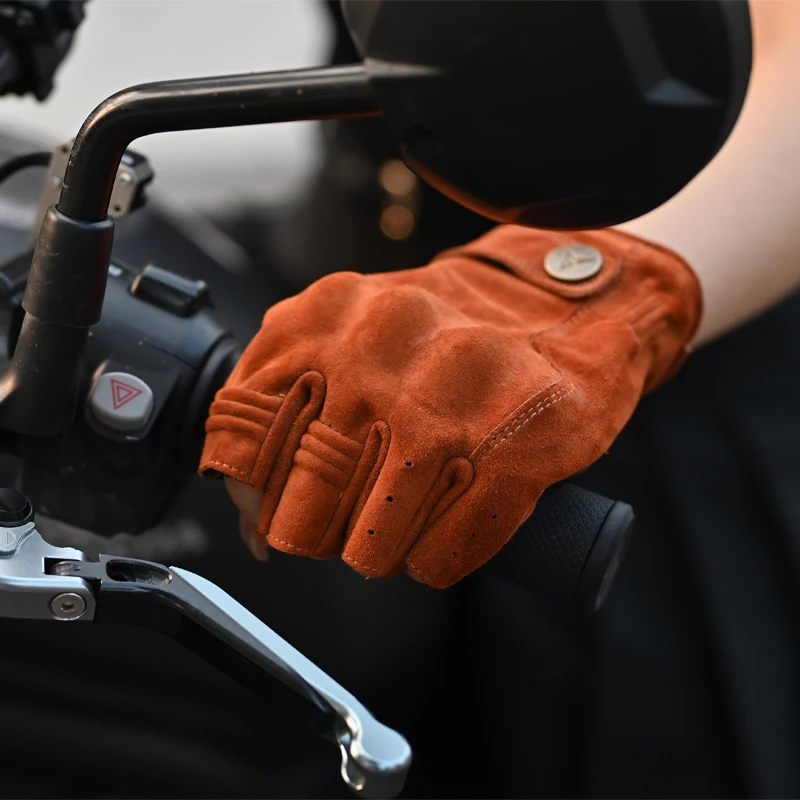 Guantes sin dedos para motocicleta, accesorios de piel de cabra, Guantes de medio dedo para Motocross, Guantes para Moto Verano