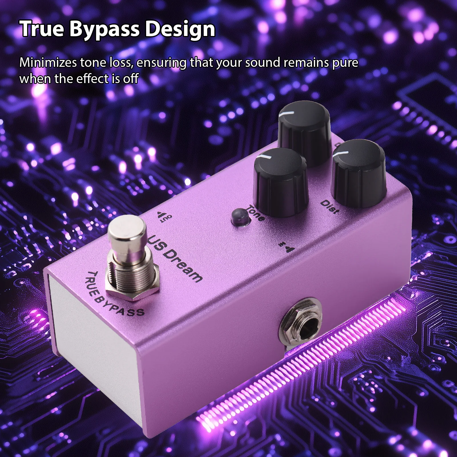 

Педаль эффектов для гитары US Dream Metal Distortion с функцией True Bypass, регуляторами громкости/дисторшна/тона, интерфейсом ввода/вывода DC 6.35 мм