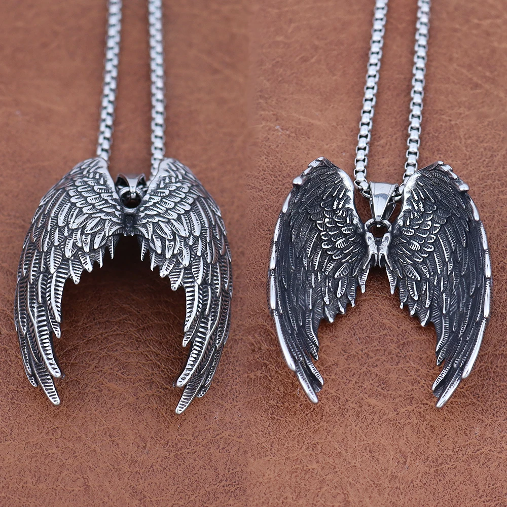 Classic Simple Angel Wing Necklaces Fashion 316L Stainless Steel Amulet Pendant Male and Female Friends Jewelry Gifts Never Fade