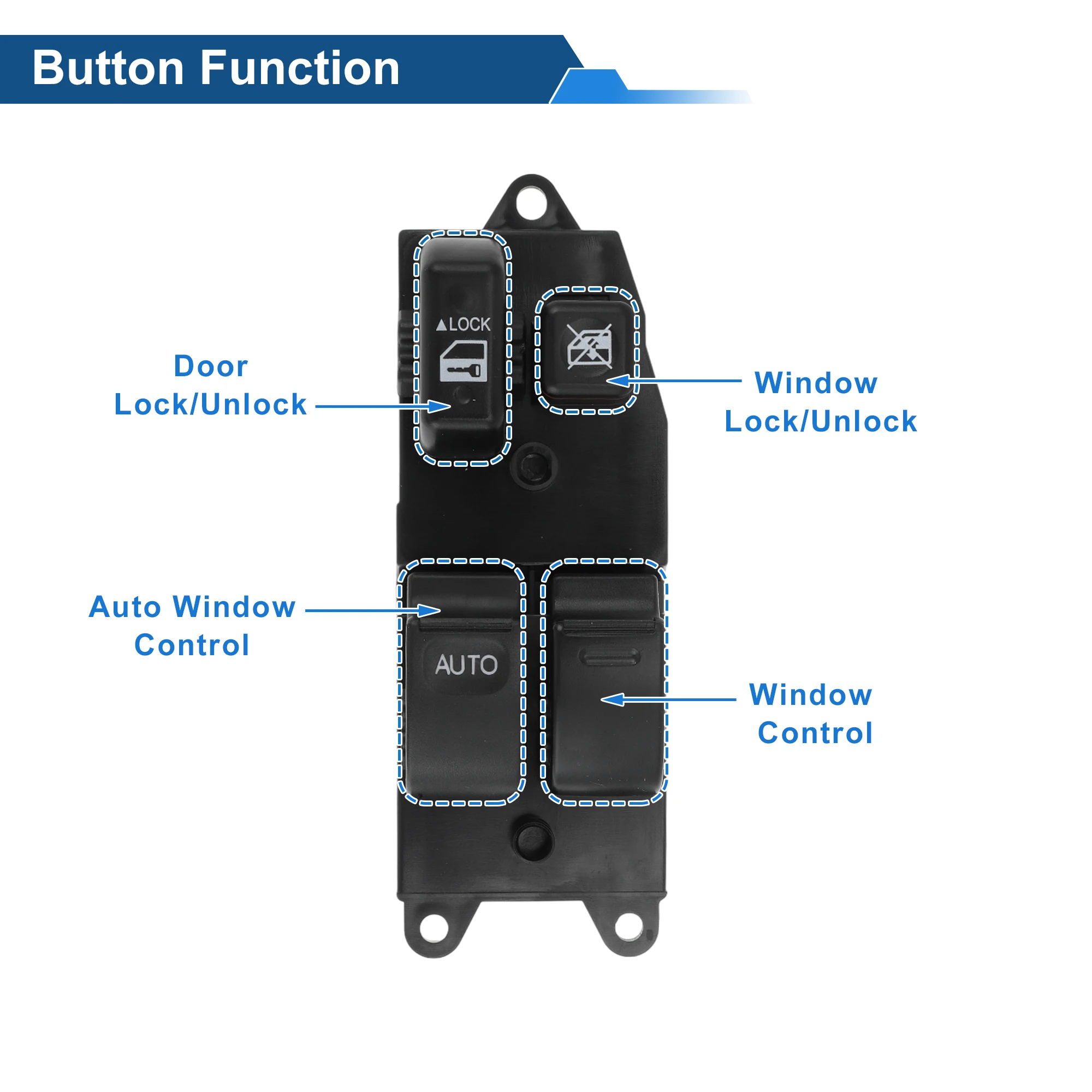 

UXCELL Front Left Driver Side Power Window Switch for Toyota Yaris 1999-2005 Window Control Switch No.848200D040 Black
