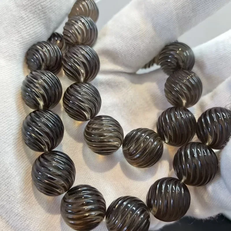

1 шт., дымчатый кварц, резные круглые волны, полное отверстие 10 мм, 12 мм, 14 мм, 16 мм, 18 мм для ювелирного ожерелья «сделай сам», свободные бусины
