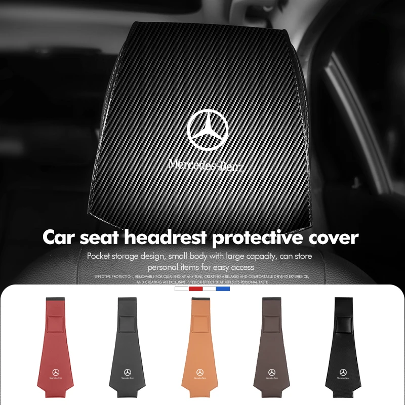 Leather Car Seat Back Headrest Pillow Dustproof Protector Cover For Benz AMG A C E S G Class W201 W210 W108 W204 W205 W203