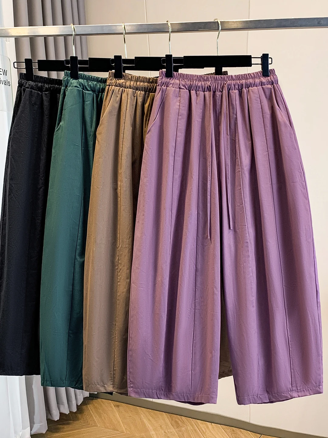 

Casual Style Women's Wide Leg Pants Summer Thin Cool Feeling Elastic Waist Belted Slimming Nine Point Trousers Knife