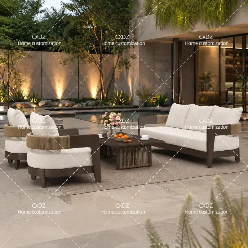 Outdoor Aluminum Alloy Sofa Set for Courtyard Villa Garden Terrace Hotel B&B Sun Room Gazebo Patio Furniture Combination