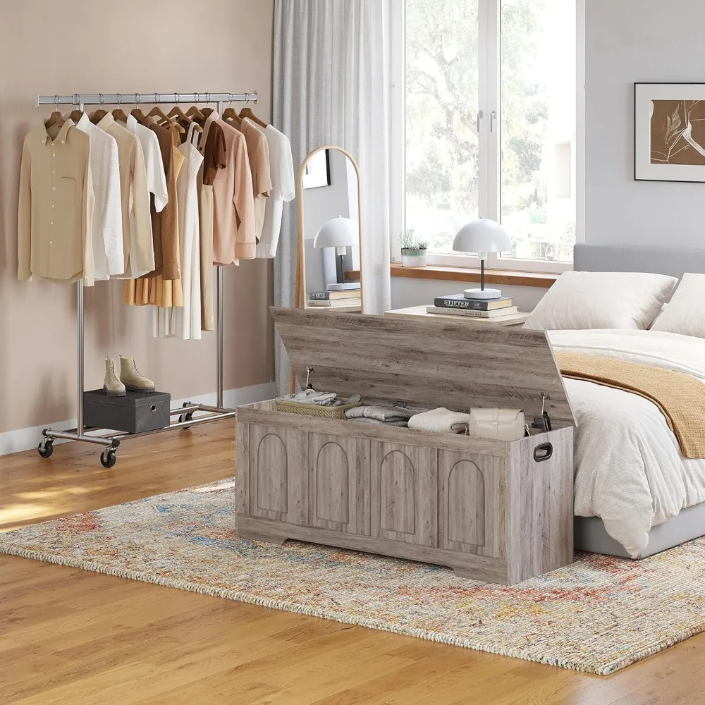 صندوق تخزين DINZI LVJ، صندوق ألعاب يشبه الروطان 47.2 مع مفصلين أمان، مقعد تخزين خشبي للمدخل مع جزء علوي قابل للطي، صندوق كبير #2