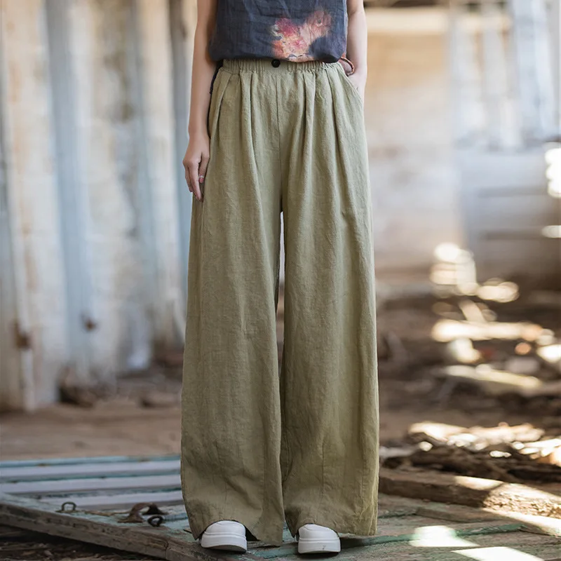 

Nian Bai Xiu Fang Ramie Pants - Stonewashed Straight-Leg Trousers Relaxed Fit