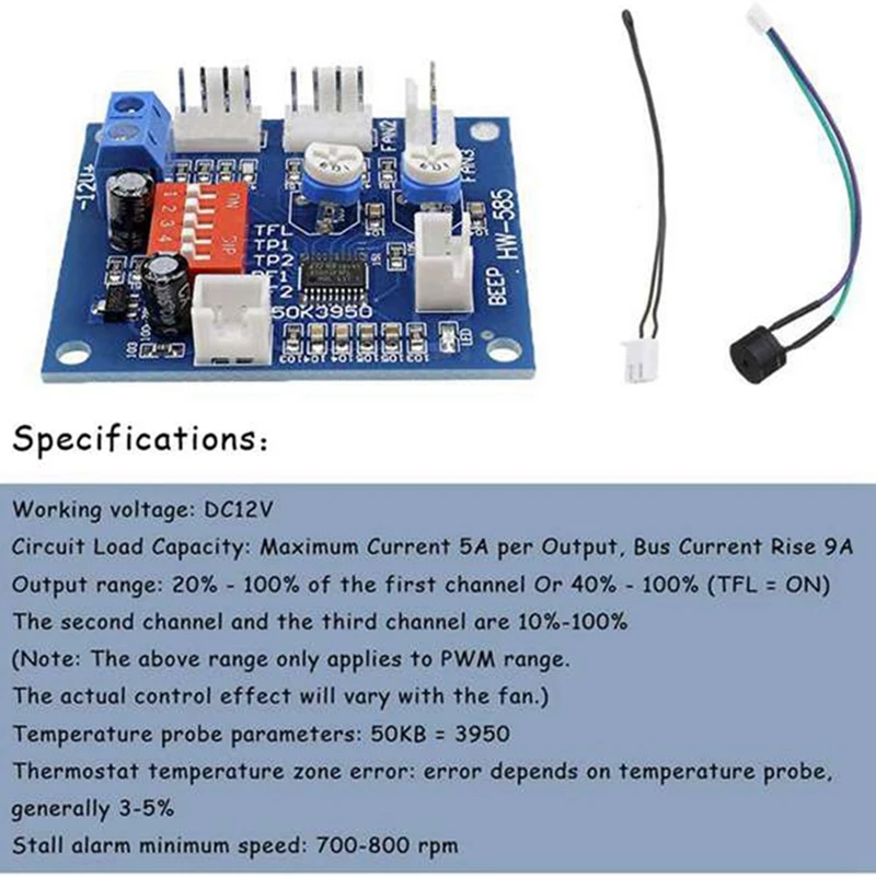 DC 12V 4 Wire High-Temp Fan Temperature Control Speed Controller CPU Module Temperature Alarm PWM PC CPU