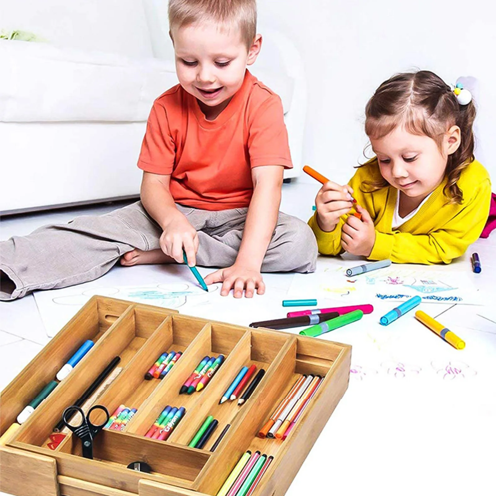 

Adjustable Drawer Divider Bamboo Drawer Organizer Expandable Cutlery Tray for Kitchen Utensils Jewelry Tools for Flatware