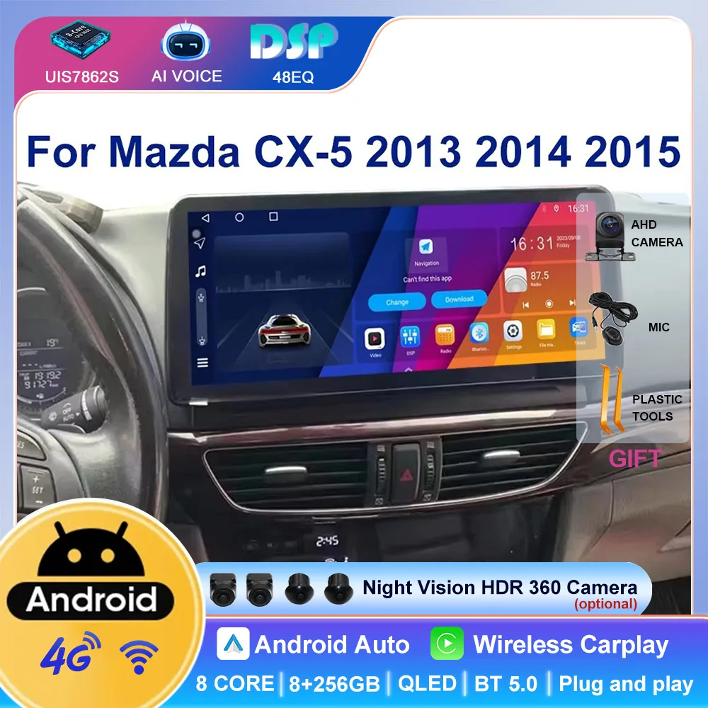 12.3 Inch 8 Core QLED 4G LTE Bluetooth Carplay Android Touch Screen Car Radio Multimedia Player For Mazda CX-5 2013 2014 2015