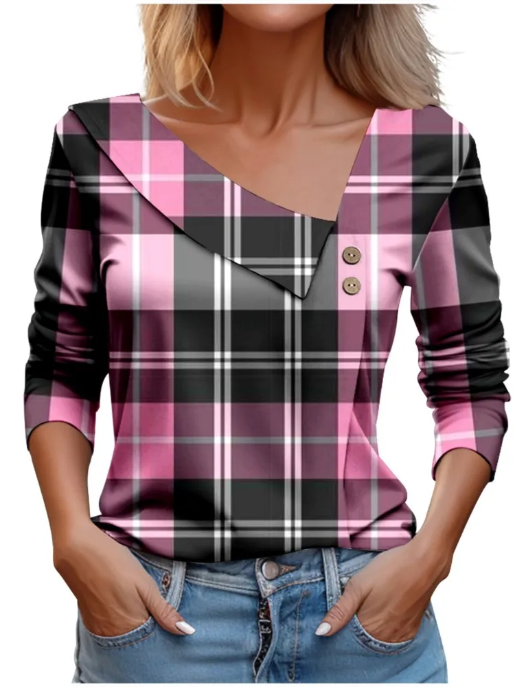 

Elegant Top Women Plaid Shirts & Blouses Fashion Pulovers Print Long Sleeve T-shirts Autumn Youthful Clothes For Women 2023