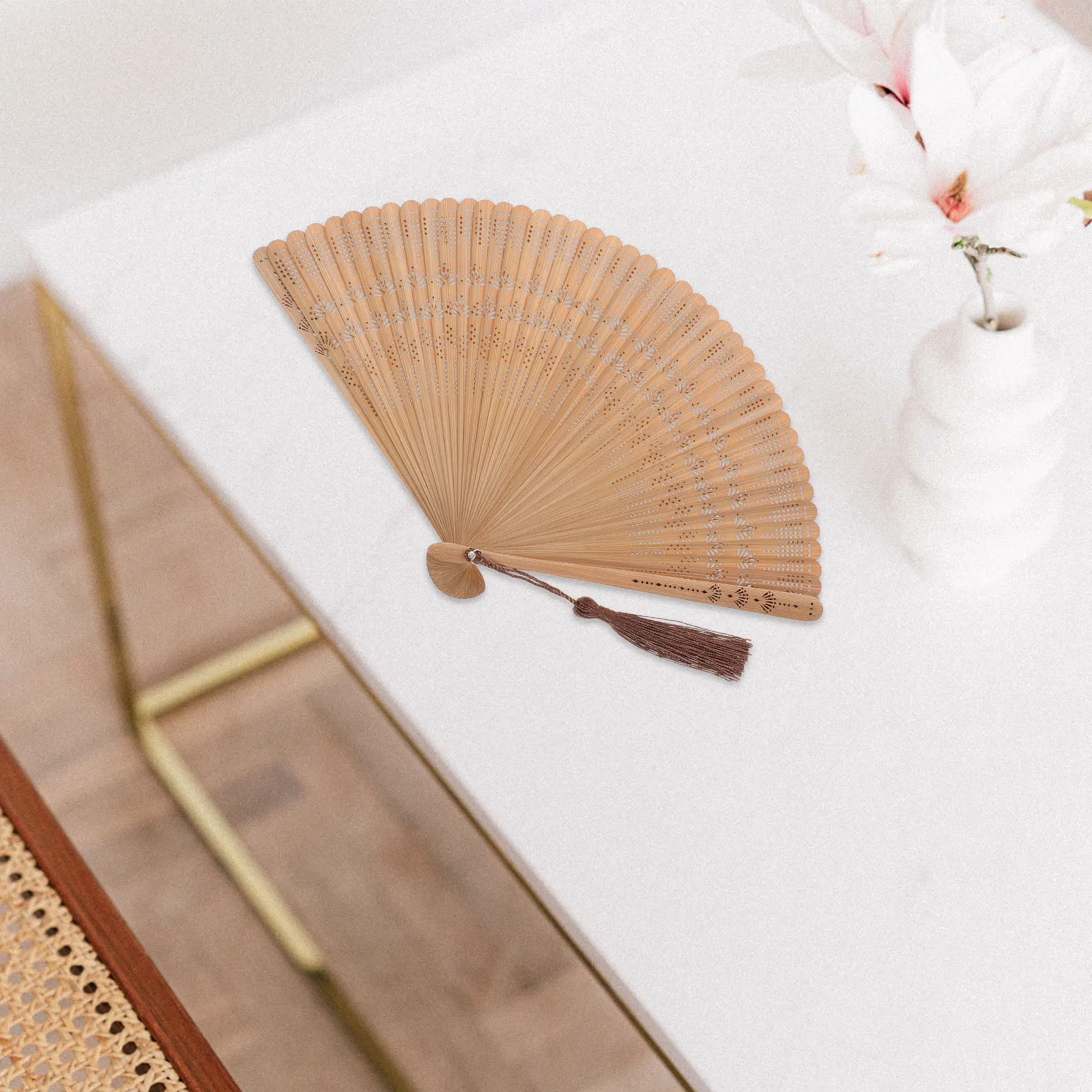 Bamboo Folding Fan Hand Fans for Women Collapsible Brown Vintage Style Decorative Craft Fans Portable Summer Performance Stage