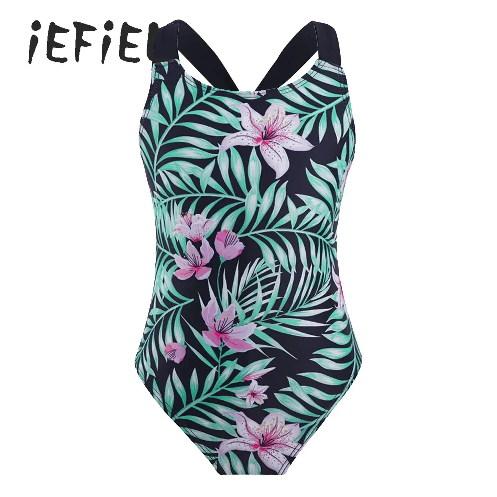 

Children Swimwear New One-piece Swimsuit For 6-16 Years Girls Floral Print Bathing Suit Swimming Pool Sleeveles Summer Beachwear